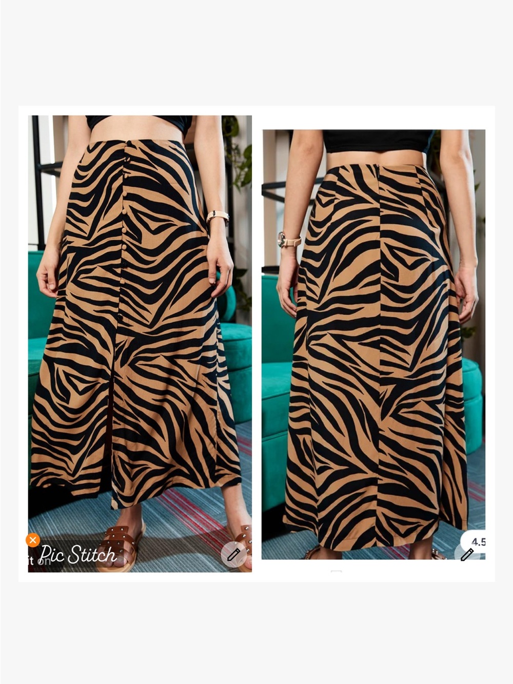 Mango Zebra Print Midi Skirt